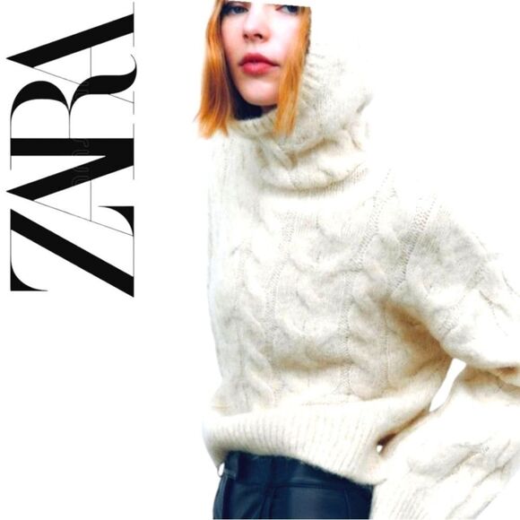 Zara Hooded Cream In Color Pullover Contemporary Casual Boho Sweater - Picture 1 of 10
